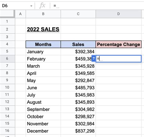 Google Sheets Percentage Difference