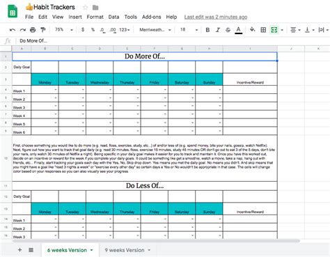 Google Sheets Productivity Template Daily Planner