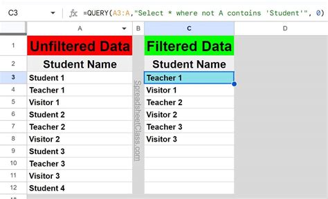 Filtering text data using Google Sheets Query contains