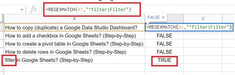 Google Sheets REGEXMATCH Function