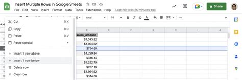 Google Sheets Right-Click Menu