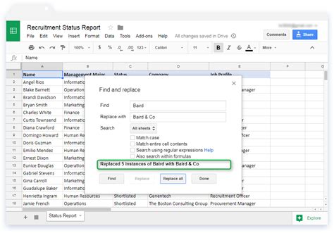 SEARCH and REPLACE in Google Sheets