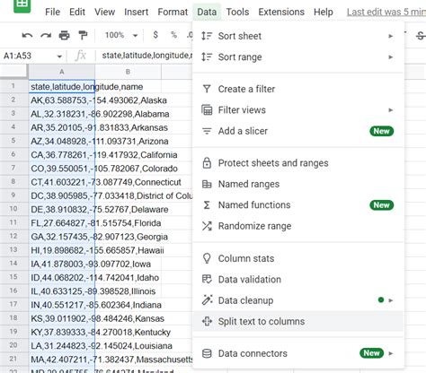 Split Text to Columns in Google Sheets