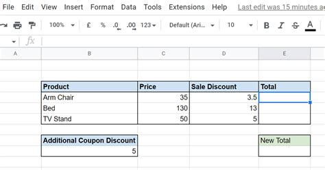 Practical example of subtracting multiple cells in Google Sheets