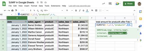 Google Sheets SUMIFS Date Range Formula Example 1