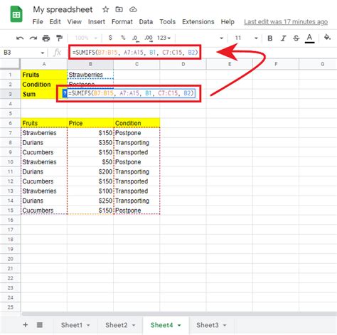 Google Sheets SUMIFS Function Not Blank Cells Example