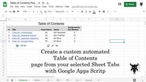 Google Sheets Tabs Links Table of Contents