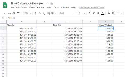 Google Sheets Time Calculator