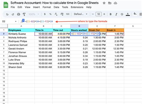 Google Sheets Time Difference Formulas