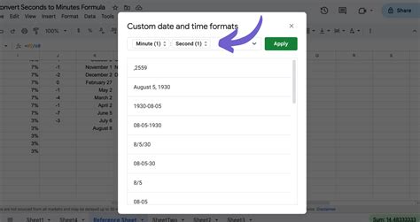 Google Sheets time formatting options