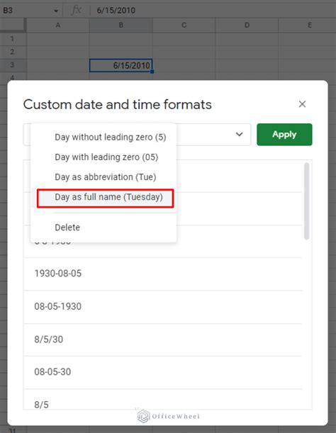 Google Sheets Weekday Names Example