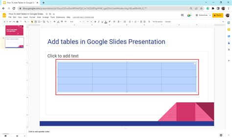 Google Slides Tables