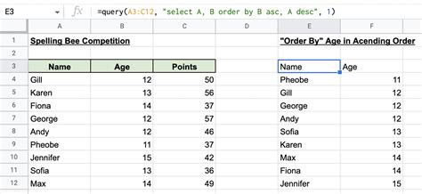 Google Spreadsheet Query Order By Example 3