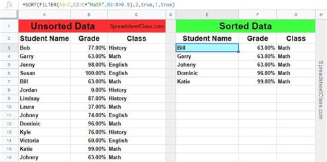 Google Spreadsheet Sort Formulas