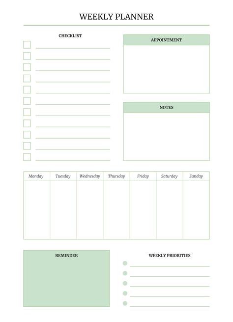 Google Weekly Planner Template Word