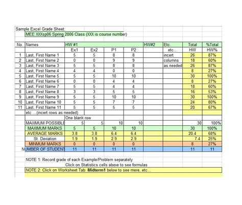 Gradebook Template Example 5