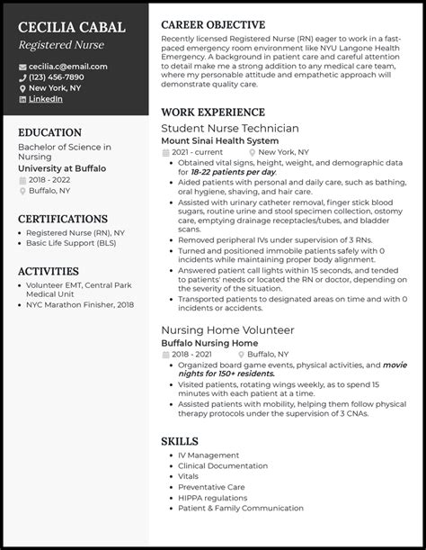 Graduate Nurse Resume Template Sections