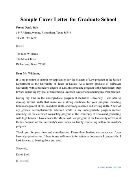 Graduate school cover letter template