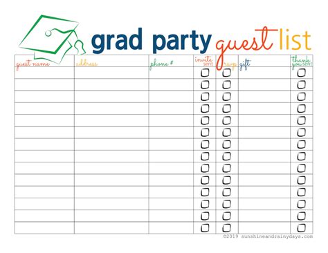 Graduation Guest List Template