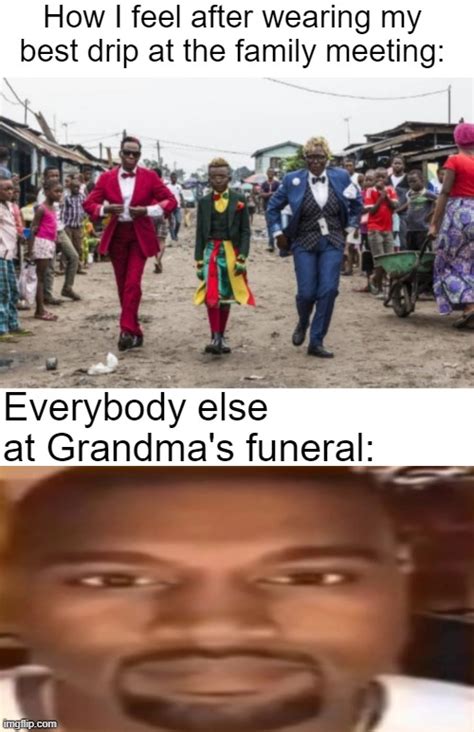 A meme template with a picture of a ghostly grandma watching over her family