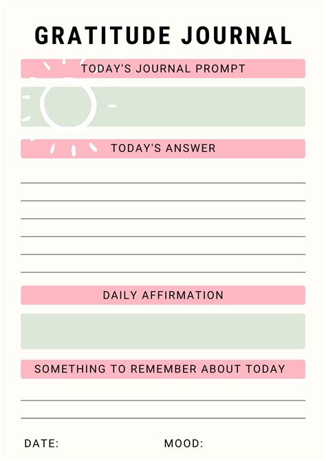 Gratitude journal with prompts template