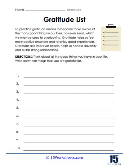 Gratitude Worksheet