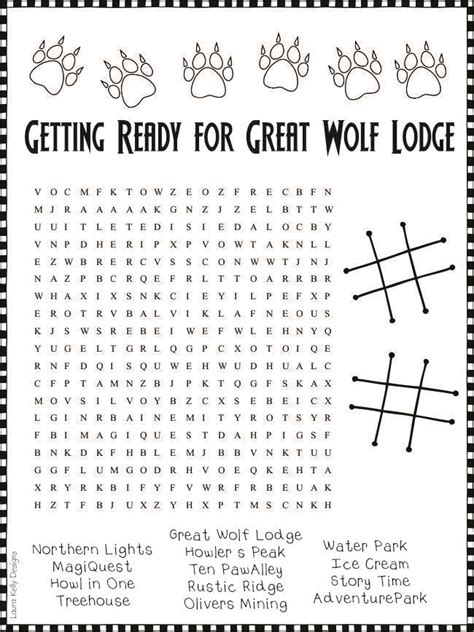 Great Wolf Lodge kids activities printables