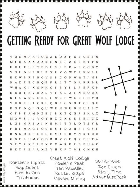 Great Wolf Lodge kids printable games