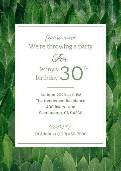 Green Birthday Invitation Templates