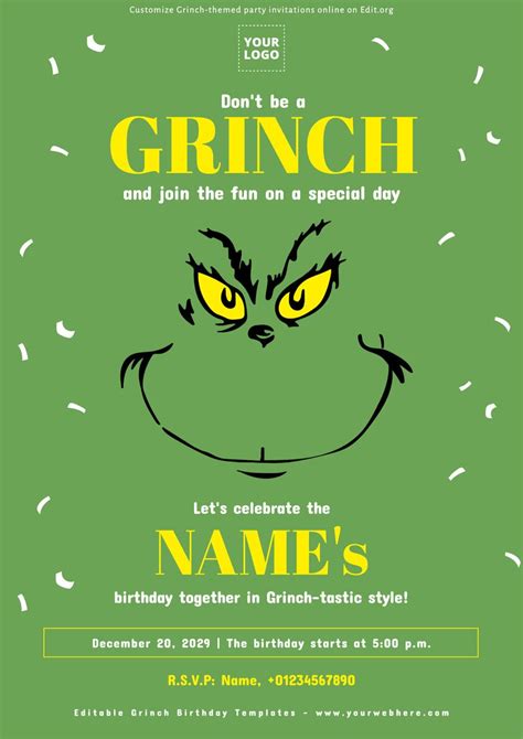 Grinch Birthday Invitation Templates