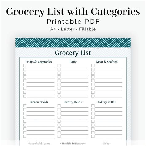 Categorized grocery list design