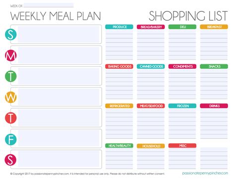 Grocery List Meal Planning Template