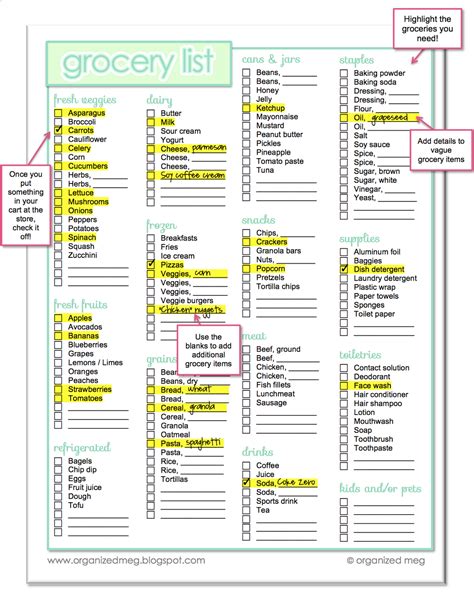 Grocery List Organization