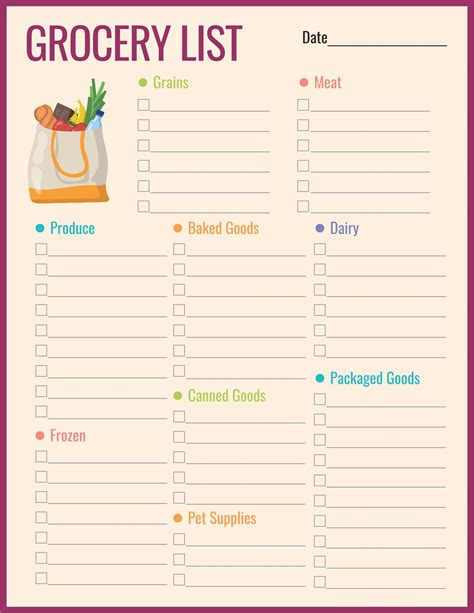 Grocery List Template Excel