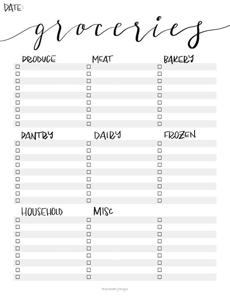 Grocery List Template PDF