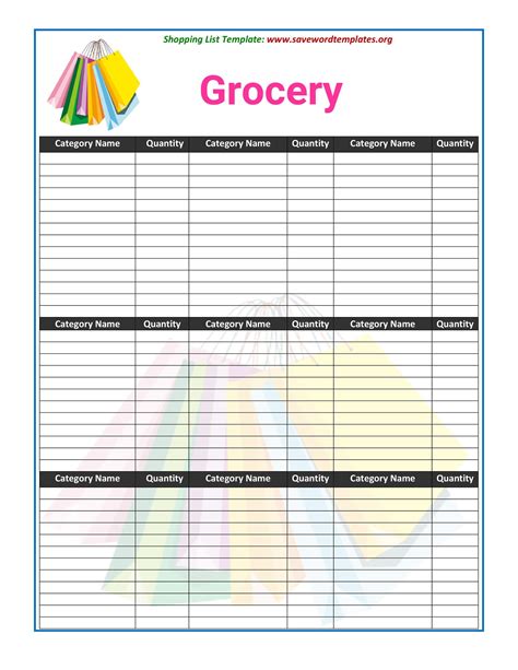 Grocery List Template with Coupons