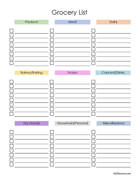 Grocery List Template Word