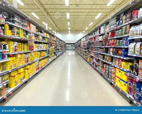 Grocery store aisle with food items