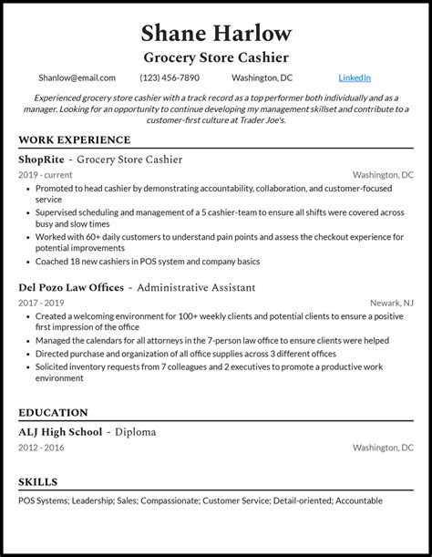 Grocery Store Cashier Resume Template