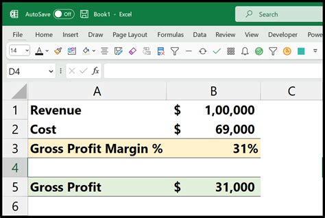 Gross Margin Ratio in Excel