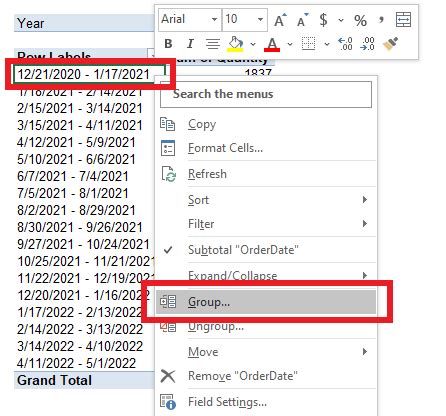 Group Dates by Week in Excel