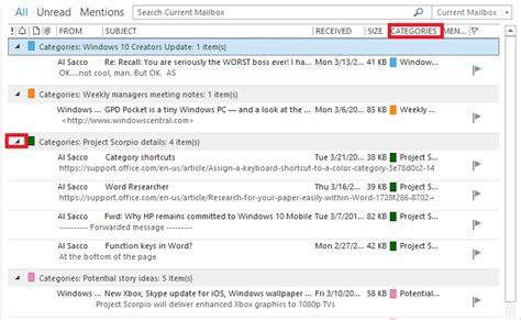Grouping Emails by Category