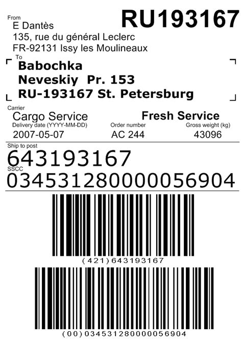 GS1 128 Label Template Example 1