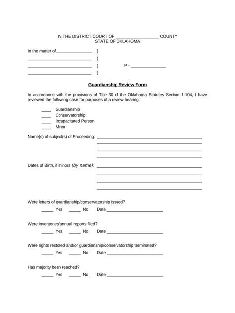 Oklahoma Guardianship Forms Printable