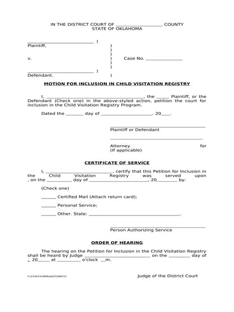 Oklahoma Guardianship Forms Template