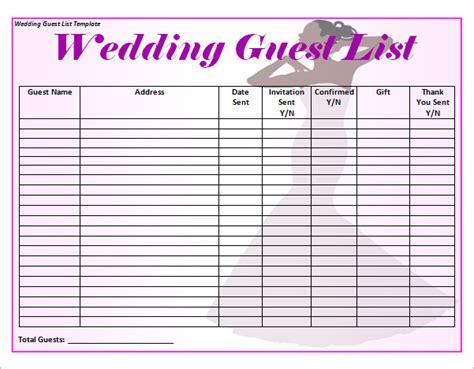 Guest List Template Word