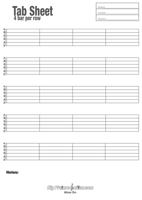 Guitar tab template examples