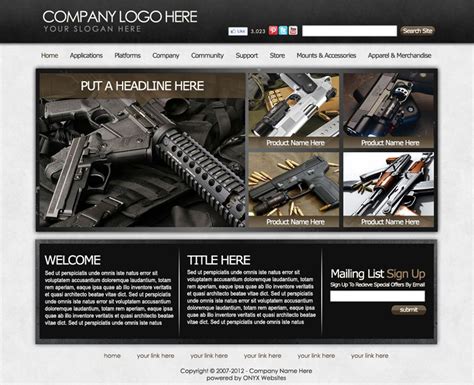 Gun shop website template on laptop screen