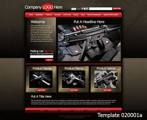 Gun shop website template design on desktop screen