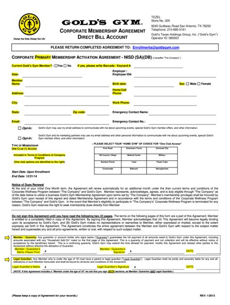 Gym Membership Form Template Download